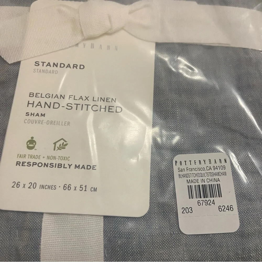 Set Of 2 Pottery Barn Belgian Flax Linen Shams Chambray Standard NWT Hemstitch
